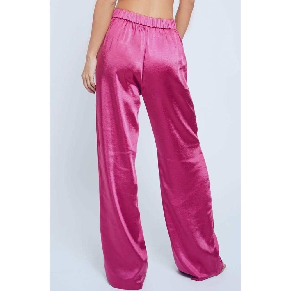 Mustard Seed Magenta Pink Satin Wide Leg Pants Elastic Waist High Rise Small(33)
